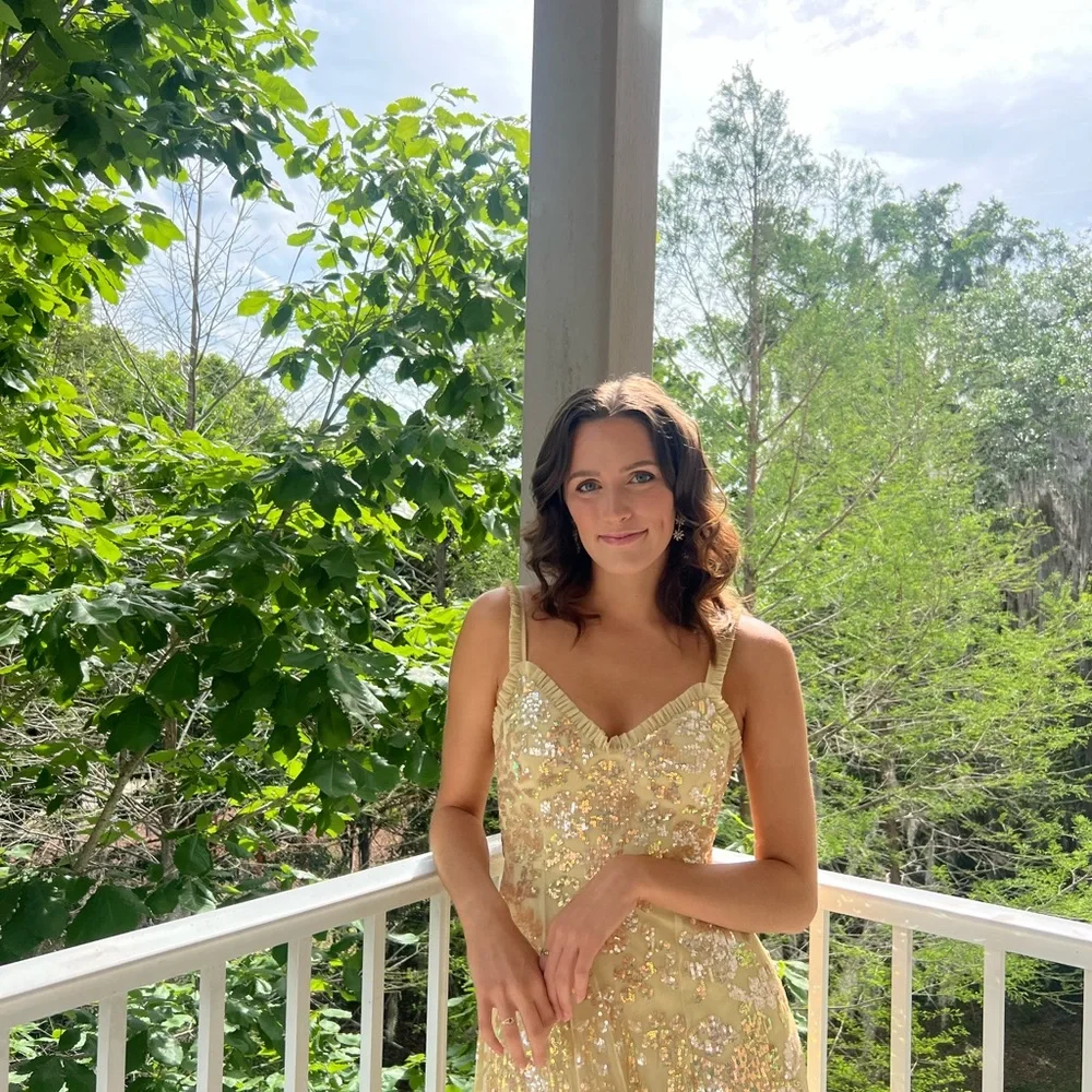 NEEDLE & THREAD Valentina Yellow Tulle Lace Sequin Ruffle Gown Maxi Dress 4 - Picture 12 of 12